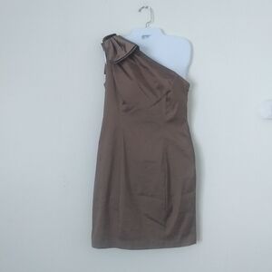 SL Fashions Bronze One-Shoulder Mini Dress, Size 10